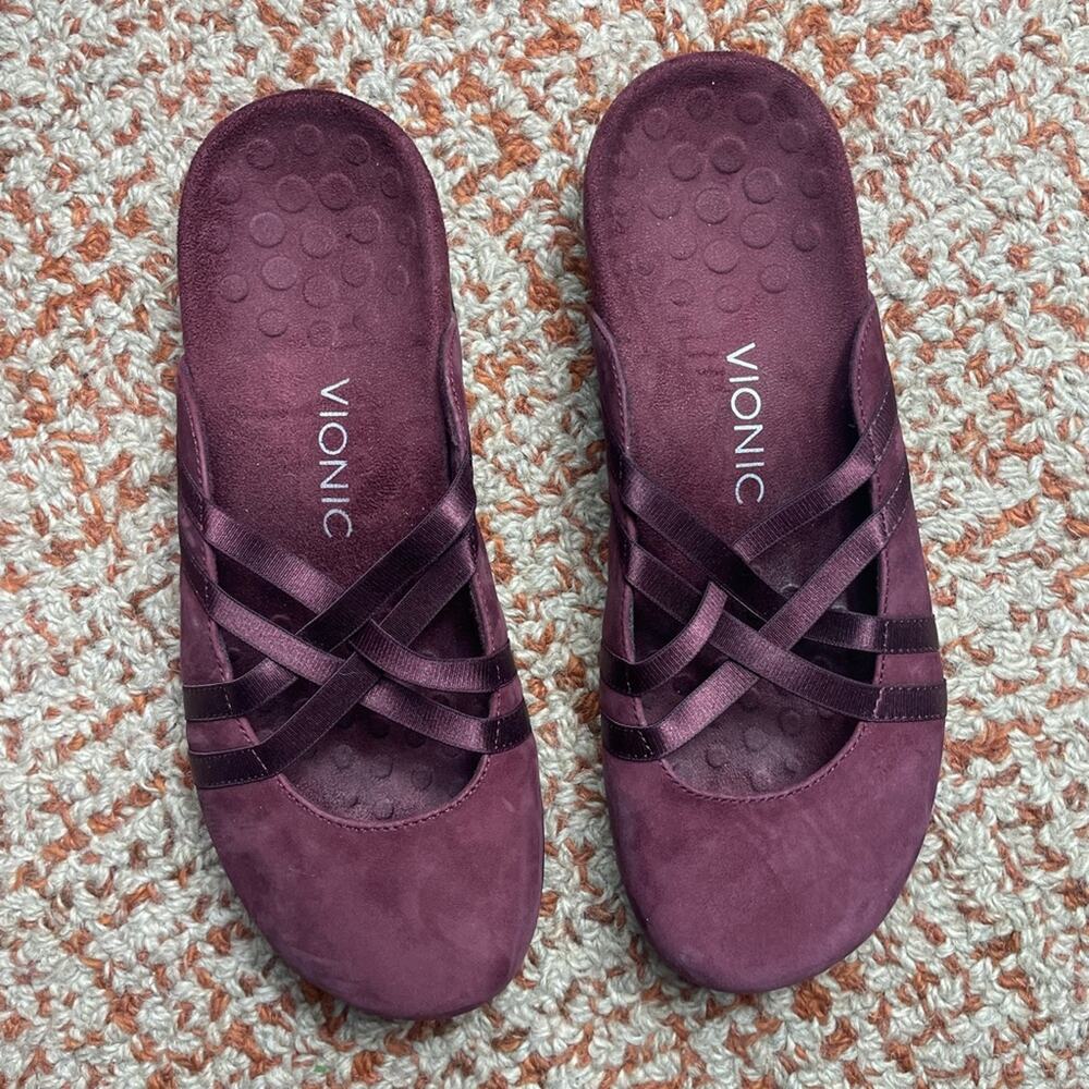 Vionic Red and Purple Mules Comfortable Suede-Like Design